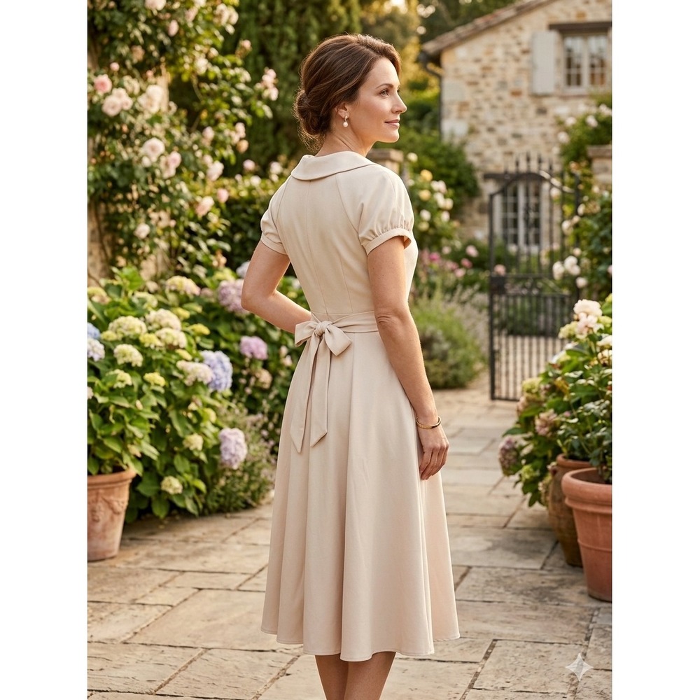 Gal Meets Glam by‎ Anthropologie Cream Puff Sleeve Tie Waist Midi Dress